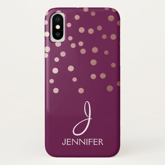 Rose Gold and Burgundy Foil Confetti Monogram Case-Mate iPhone Case (Back)