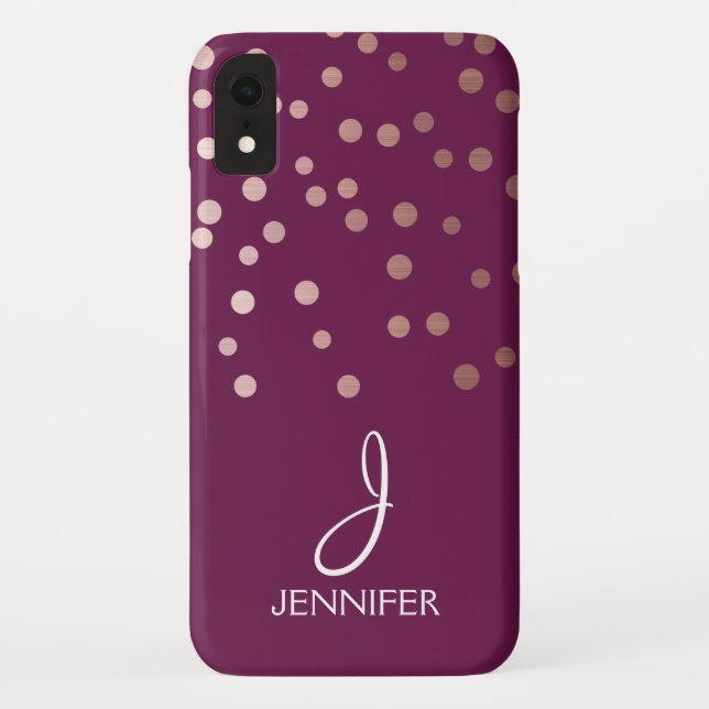 Rose Gold and Burgundy Foil Confetti Monogram Case-Mate iPhone Case (Back)