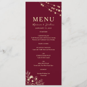 Rose Gold and Burgundy Wedding Menu