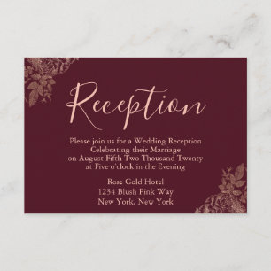 Rose Gold and Burgundy Wedding Reception Enclosure Card