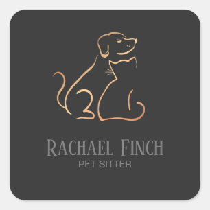 Rose Gold And Charcoal Modern Minimalist Pet Logo Square Sticker
