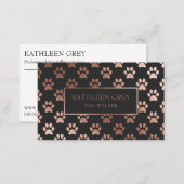 Rose Gold And Charcoal Paw Print Pattern Business Card (Front/Back)