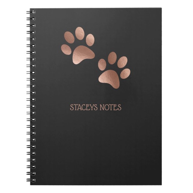 Rose Gold And Charcoal Paw Print Pattern Notebook (Front)