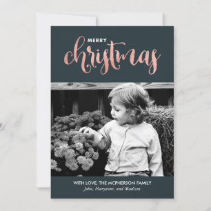 Rose Gold and Dark Teal Christmas Photo Cards
