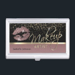 Rose Gold and Glitter  Business Card Holder<br><div class="desc">Professional Business Card Holders. Stylish rose gold and gold glitter lips on a black and rose gold background. (For matching products and designs type in Keyword: GLITTER LIPS ) ready for you to personalize. ✔NOTE: ONLY CHANGE THE TEMPLATE AREAS NEEDED! 😀 If needed, you can remove the text and start...</div>