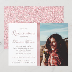 Rose Gold and glitter Quinceanera Photo Invitation