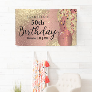 Rose Gold and Gold Glitter Birthday   Banner
