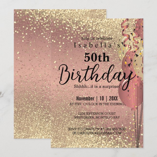 Rose Gold and Gold Glitter Birthday Invitation (Front/Back)