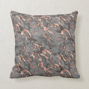 Rose Gold and Grey Marble Throw Pillow