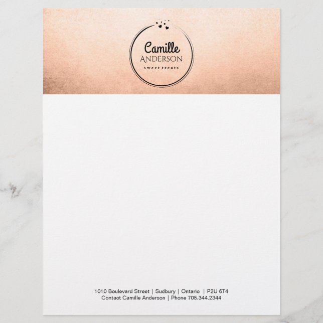 Rose Gold and Hearts Customizable Letterhead (Front)