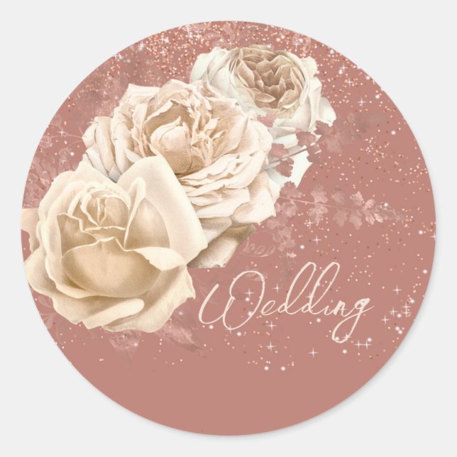 Rose Gold and Ivory Rose Elegant Wedding Classic Round Sticker (Front)