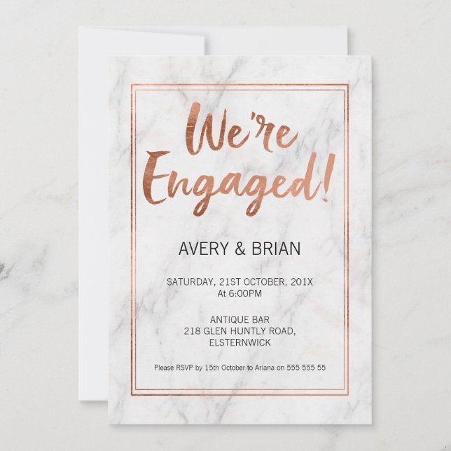 Rose Gold And Marble Engagement Invitation (Front)