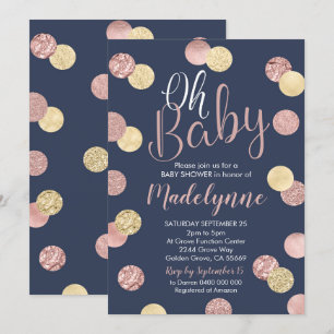 Rose Gold and Navy Baby Shower invitation