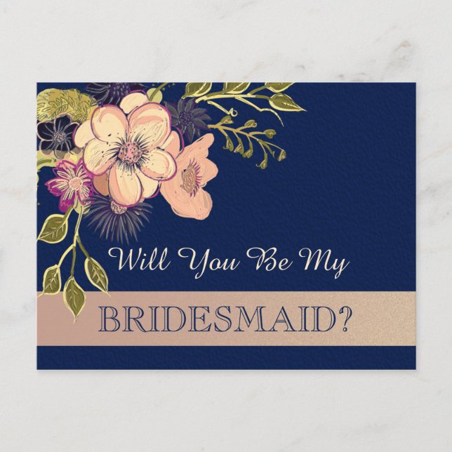 Rose Gold and Navy Blue Bridesmaid Proposal Card (Front)