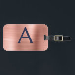 Rose Gold and Navy Blue Brushed Metal Monogram Luggage Tag<br><div class="desc">Rose Gold - Blush Pink and Navy Blue Brushed Metal Foil Monogram Name and Initial Luggage Tag. This bag tag is perfect for Back to School,  Work,  or Travelling.</div>