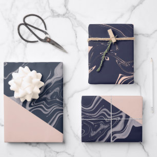 Rose gold and navy blue Christmas Wrapping Paper Sheet