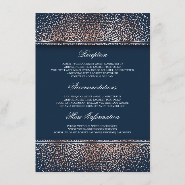 Rose Gold and Navy Glitter Wedding Information Enclosure Card (Front)
