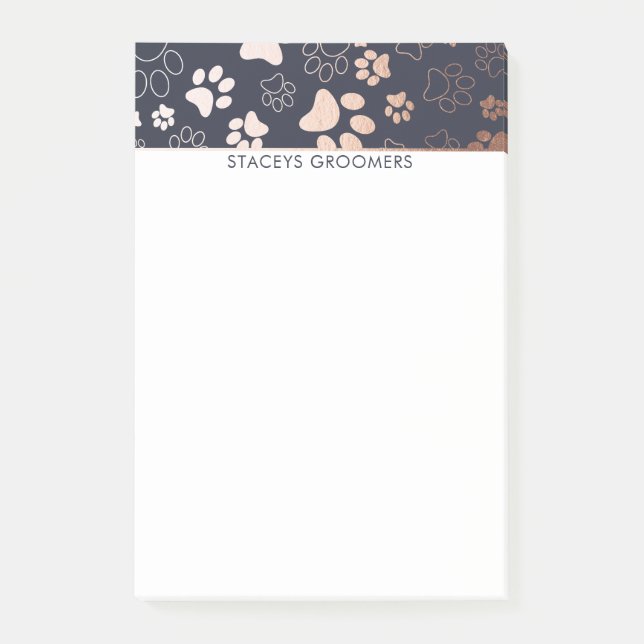 Rose Gold And Navy Paw Print Pattern Post-it Notes (Front)