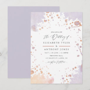 Rose Gold and Pastel Purple Paint Splatter Wedding Invitation