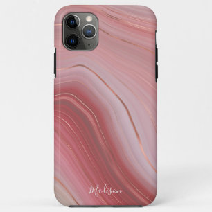 Rose Gold and Pink Agate Pattern with Name iPhone 11 Pro Max Case