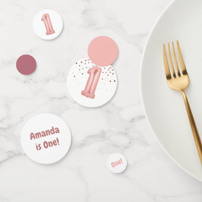 Rose Gold and Pink Balloon Number 1st Birthday Confetti (Group)