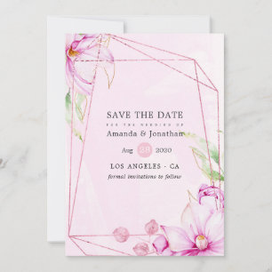 Rose Gold and Pink Magnolia Geometric Wedding Save The Date