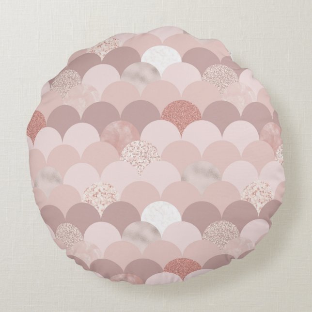 Rose Gold and Pink Pattern Round Pillow (Back)