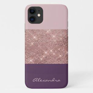 Rose Gold and Plum Girly Sparkly Color Block iPhone 11 Case