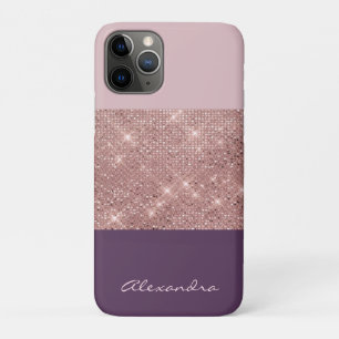 Rose Gold and Plum Girly Sparkly Color Block iPhone 11 Pro Case