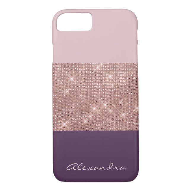 Rose Gold and Plum Girly Sparkly Colour Block Case-Mate iPhone Case (Back)