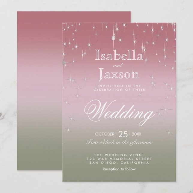 Rose Gold and Sage Green Blend Star Lights   Invitation (Front/Back)