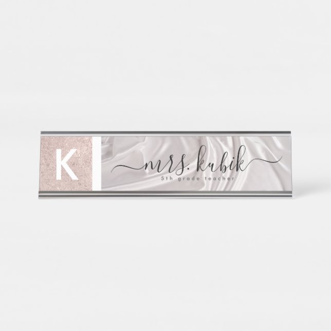 Rose Gold and Satin Personalized Desk Name Plate (Front)