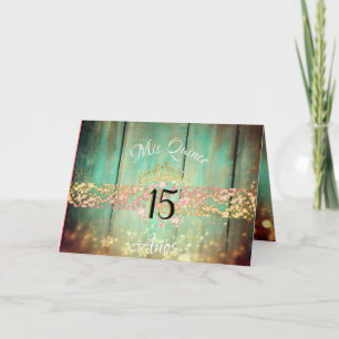 Rose Gold and Teal Rustic Quinceañera Spanish Invitation