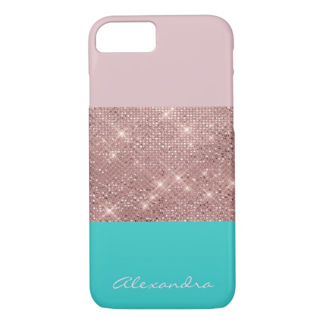 Rose Gold and Turquoise Monogrammed Colour Block Case-Mate iPhone Case (Back)