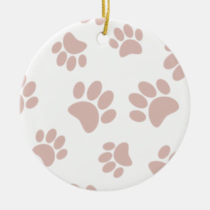 Rose Gold And White Dog Paw Pattern Ceramic Ornament