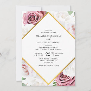 Rose Gold and White Floral Gold Geometric Wedding Invitation