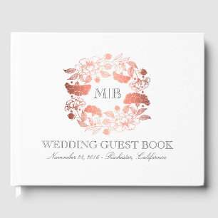 Rose Gold and White Floral Wreath Elegant Wedding Guest Book