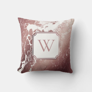 Rose Gold and White Marble Pattern with Monogram Throw Pillow