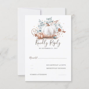 Rose Gold and White Pumpkins Fall Wedding RSVP Card