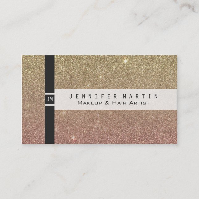 Rose Gold and Yellow Gold Glitter Mesh Business Card (Front)