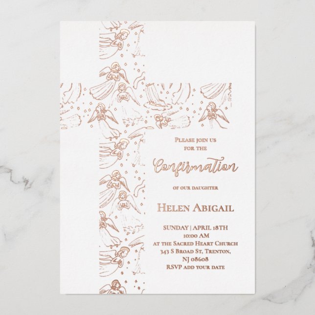rose gold angels pattern cross Confirmation (Front)