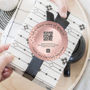 Rose Gold Animal Print Thank You QR Code Classic Round Sticker