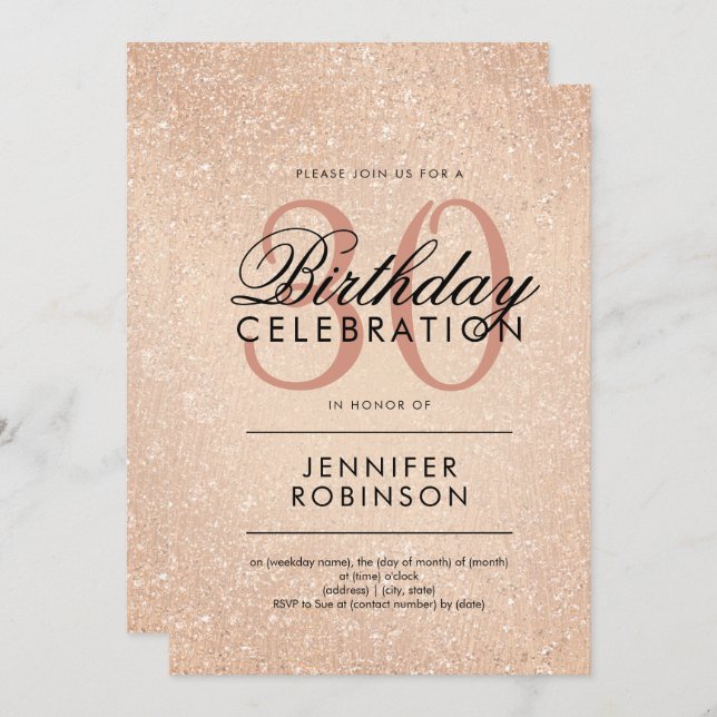 Rose Gold Any Age Birthday Glitter Paint Look Invitation (Front/Back)
