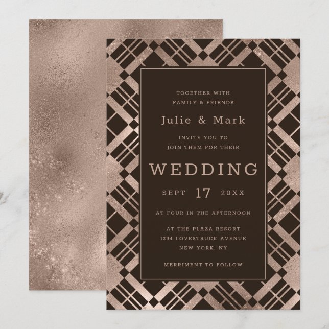 Rose Gold & Any Colour Background Plaid Wedding Invitation (Front/Back)