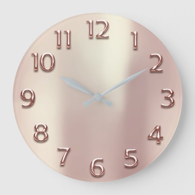 Rose Gold Arabic Number Metallic Blush Pearly Large Clock (Front)