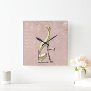 Rose Gold Art Deco Pink Square Wall Clock