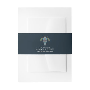 Rose Gold Art Nouveau Blue Wisteria Wedding Invitation Belly Band