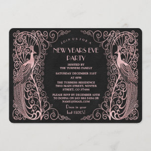 Rose Gold Art Peacocks New Year's Eve Invitation