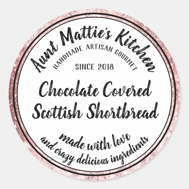 Rose Gold Artisan Handmade Gourmet Food Label (Front)