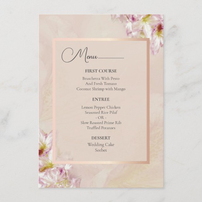 Rose Gold Azalea Wedding Menu (Front)